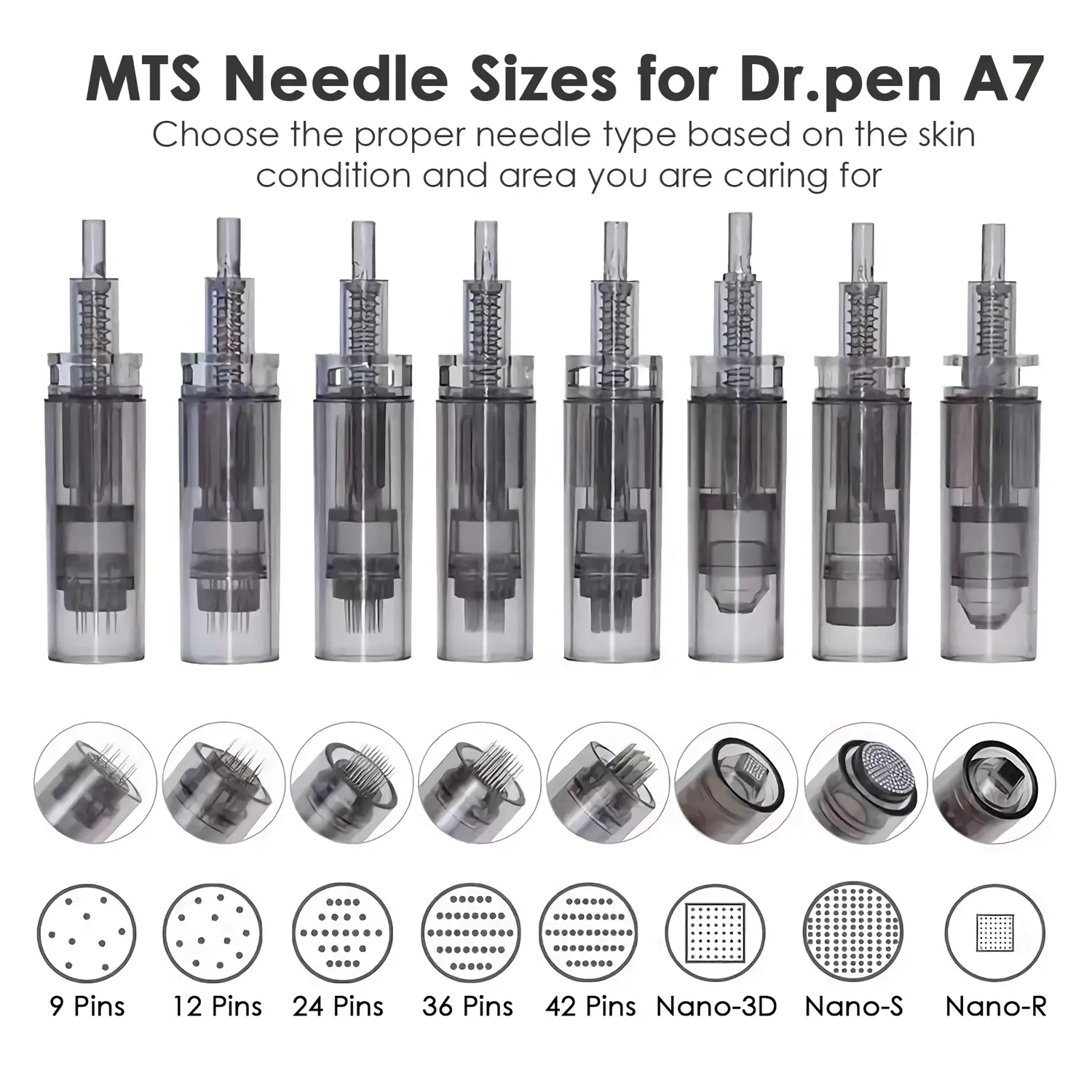 Cartridges for Dr. Pen A7 — 9 12 24 36 42 Pin Nano Round and Nano 3D Compatible Replacement Tips